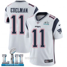 Mens New England Patriots #11 Julian Edelman Authentic White Super Bowl Vapor Road Jersey Bestplayer